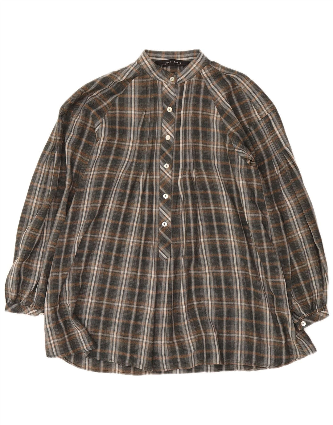 Женская удлиненная пуловерная рубашка свободного кроя Zara UK 14, средний серый цвет в клетку