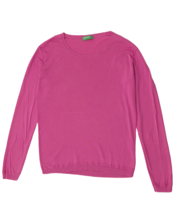Benetton Womens Boat Neck Jumper Sweater UK 18 XL Pink Cotton
