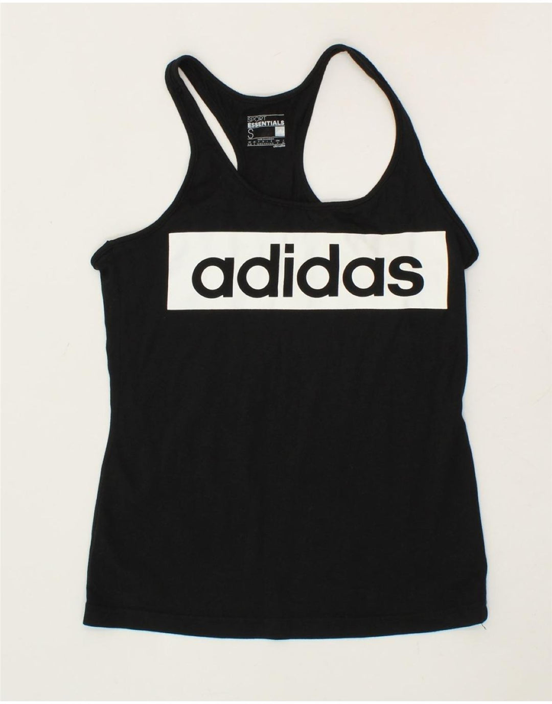 ADIDAS Womens Graphic Vest Top UK 8/10 Small Black Vintage Adidas and Second-Hand Adidas from Messina Hembry 