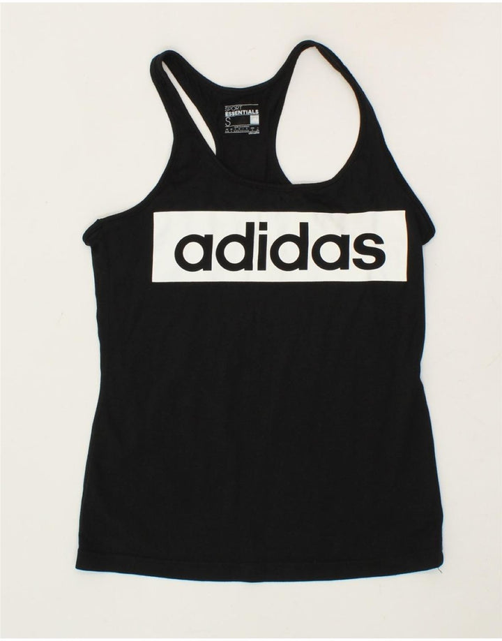 ADIDAS Womens Graphic Vest Top UK 8/10 Small Black Vintage Adidas and Second-Hand Adidas from Messina Hembry 