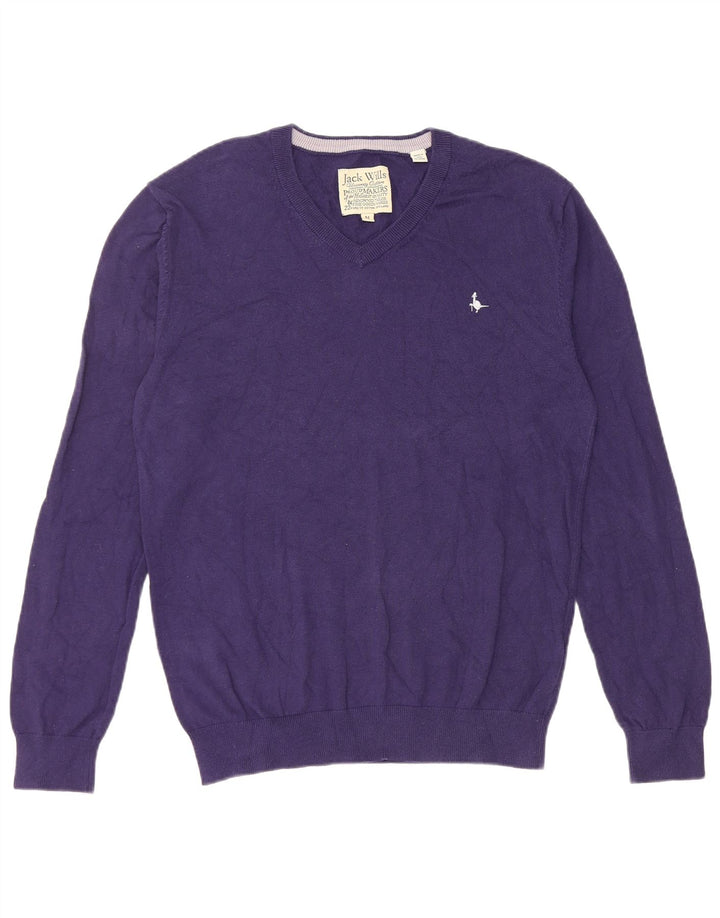 Мужской джемпер с v-образным вырезом Jack Wills, средний фиолетовый хлопковый свитер