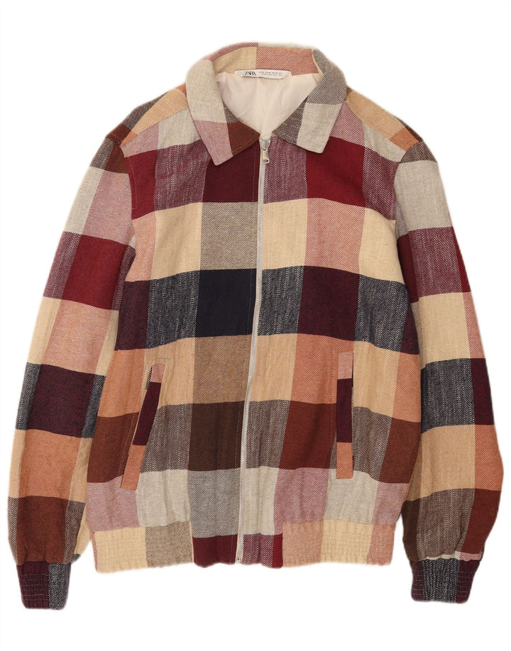 Мужская куртка-бомбер Zara UK 38, средний размер, разноцветный хлопок в клетку