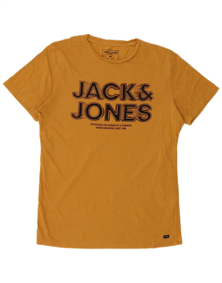 Мужская футболка с рисунком Jack & Jones, хлопковый топ среднего желтого цвета