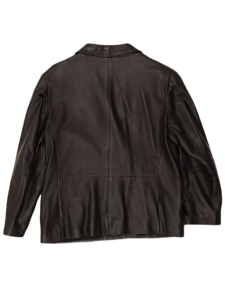 Винтажный женский кожаный пиджак на 3 пуговицах IT 48 XL, черный кожаный