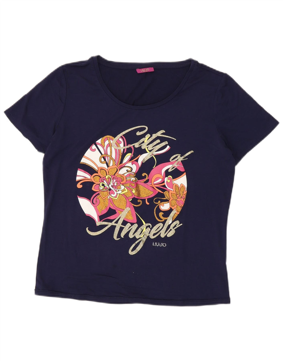 Женская футболка с рисунком LIU JO Top UK 14, средний темно-синий с цветочным принтом