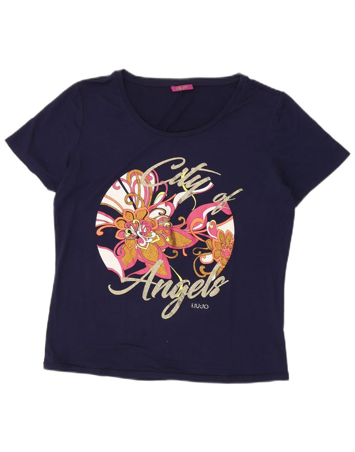 Женская футболка с рисунком LIU JO Top UK 14, средний темно-синий с цветочным принтом