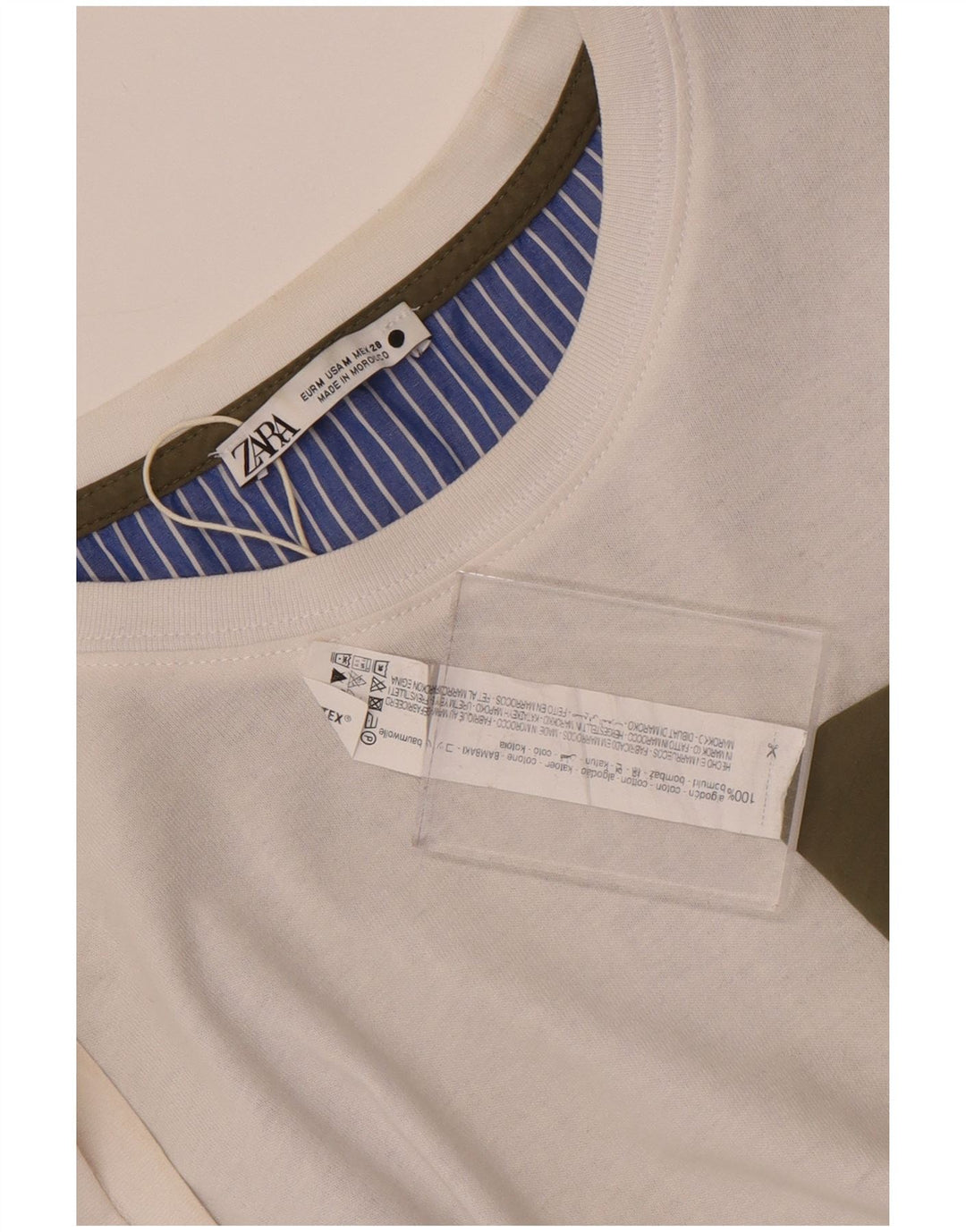 Женская блузка оверсайз Zara UK 14, средний белый хлопок с цветными блоками