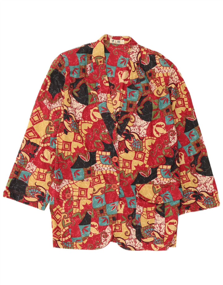 Винтажный женский пиджак с абстрактным узором IT 42, средний красный цвет с цветными блоками