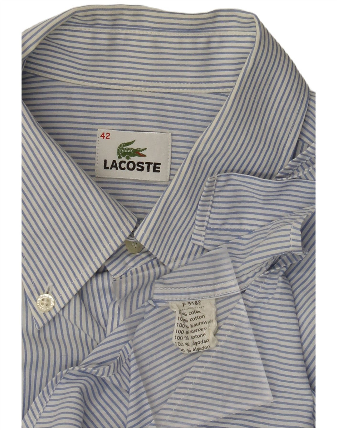 LACOSTE Мужская рубашка с коротким рукавом, размер 42, большая синяя полоска, хлопок