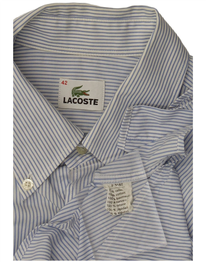 LACOSTE Мужская рубашка с коротким рукавом, размер 42, большая синяя полоска, хлопок