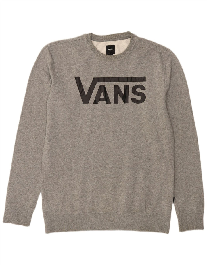 Мужской свитшот с рисунком VANS, хлопковый джемпер среднего серого цвета