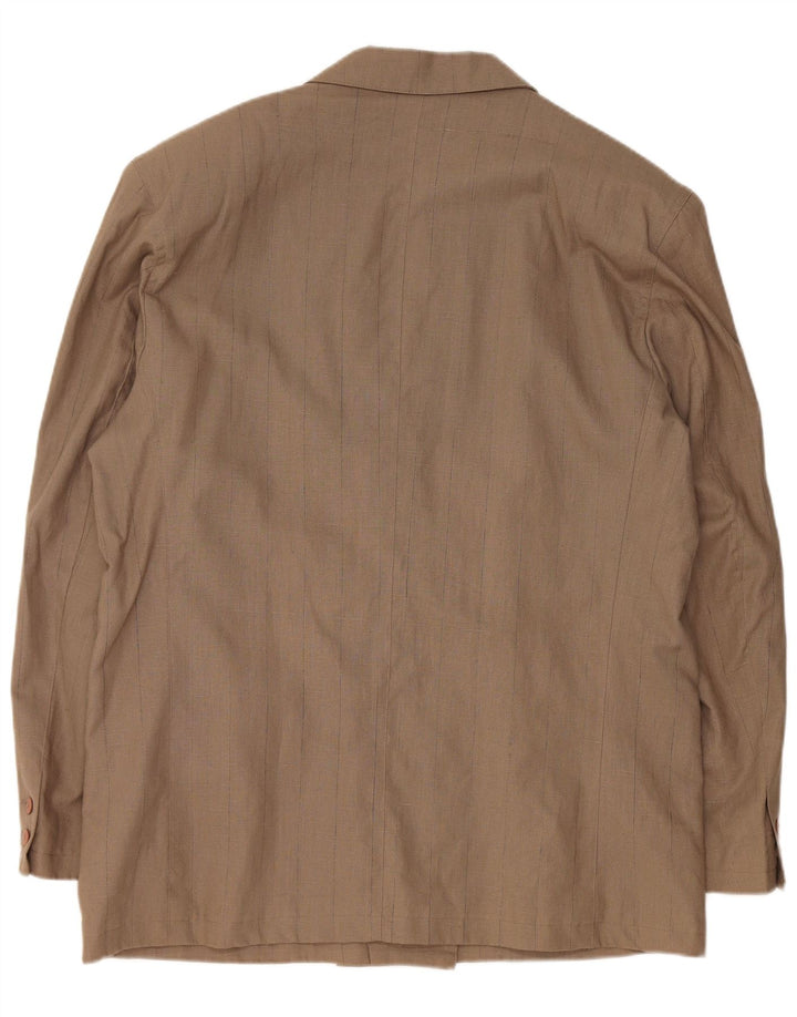 VINTAGE Мужской двубортный пиджак EU 56 3XL Коричневый льняной пиджак