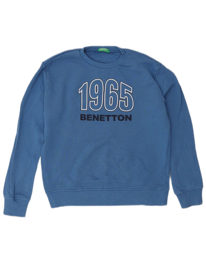 Свитшот Benetton для мальчиков с рисунком, 8–9 лет, большой размер, синий хлопок, хлопок