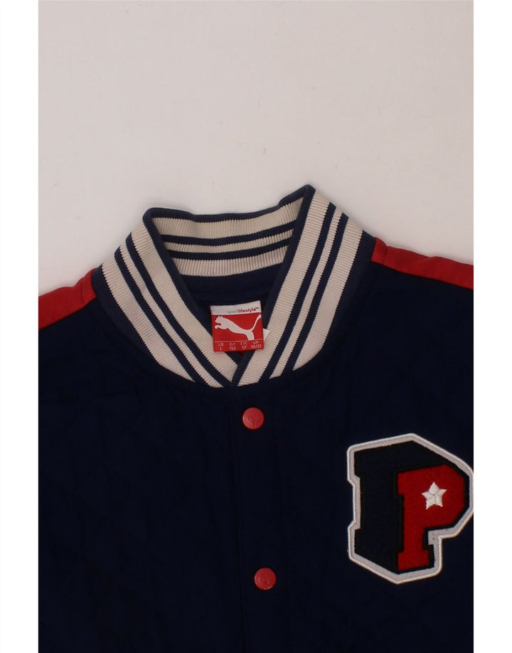 PUMA Boys Graphic Varsity Jacket 11-12 Years Blue Colourblock Vintage Puma and Second-Hand Puma from Messina Hembry 