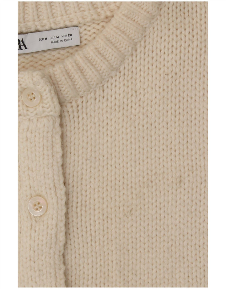 Женский укороченный кардиган Zara UK 12, средний кремовый полиамид белого цвета