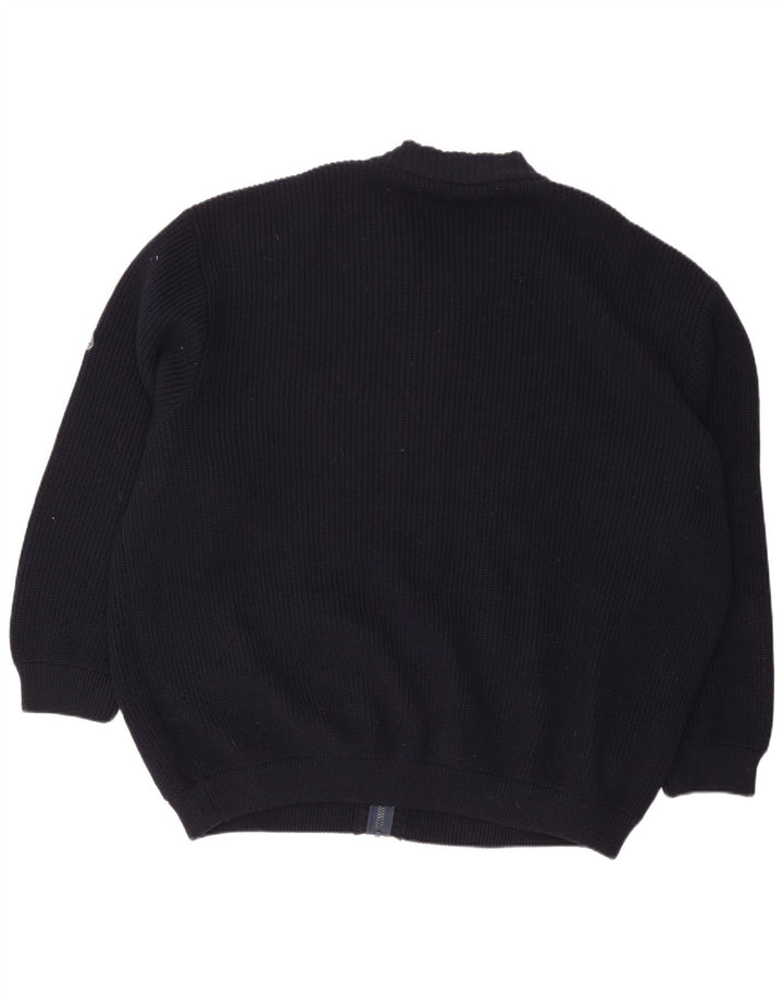 Винтажный мужской свободный кардиган-свитер XL темно-синего цвета из шерсти