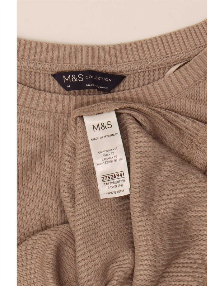 Женский топ с длинным рукавом Marks & Spencer UK 14, средний бежевый, полиэстер