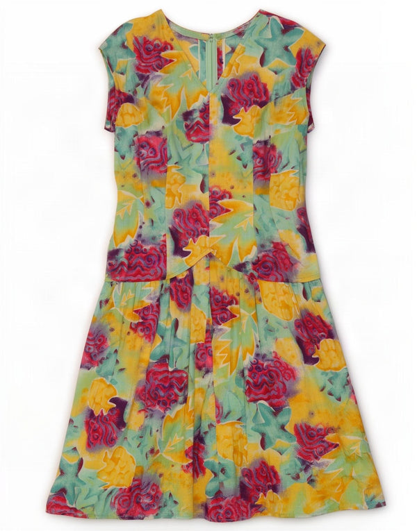 Vintage Womens Sleeveless A-Line Dress UK 12 Medium Multicoloured Floral