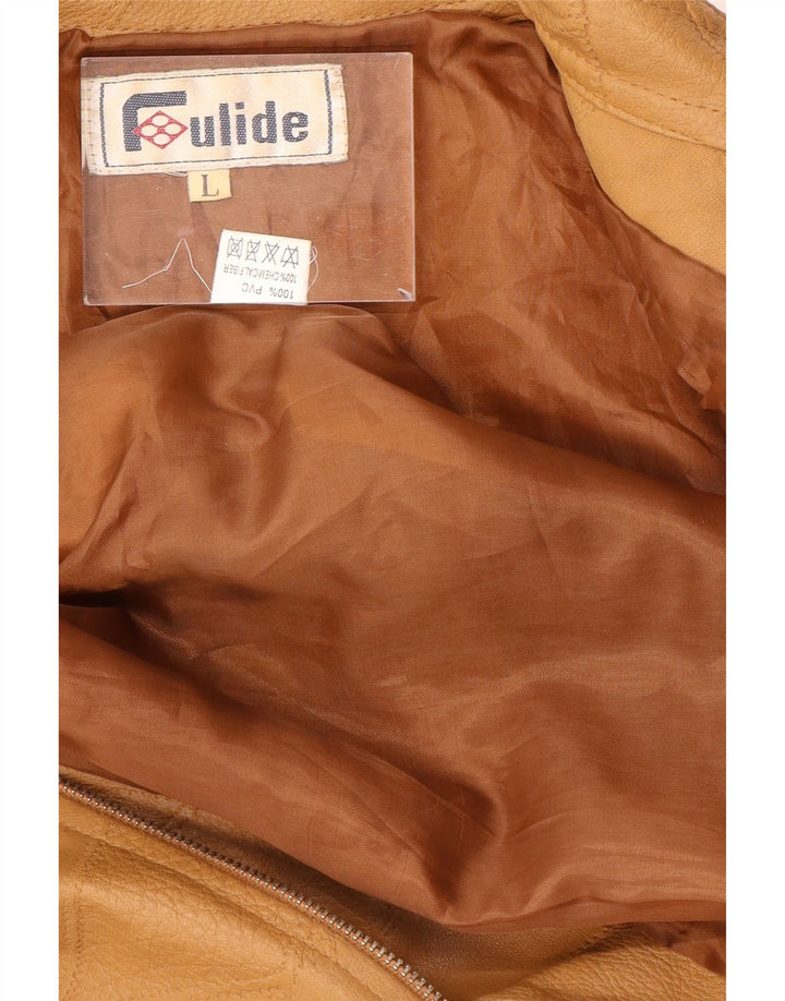 Винтажная женская куртка из искусственной кожи UK 14, большая бежевая лоскутная поливиниловая ткань