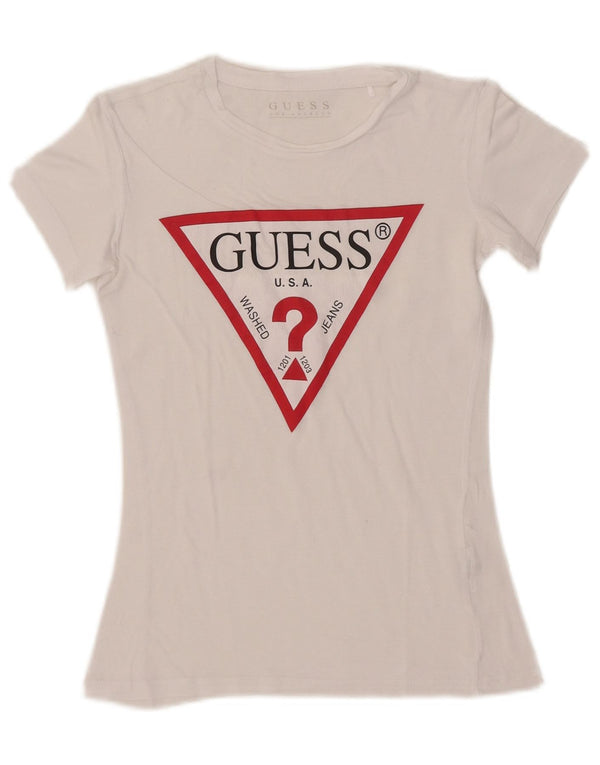 Женская укороченная футболка с рисунком Guess UK 6 XS, белая