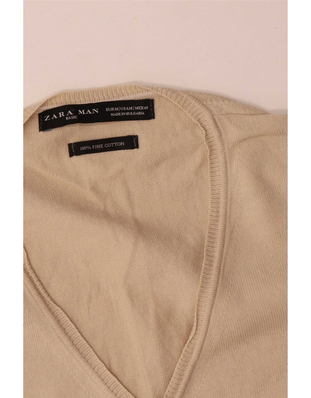 Мужской джемпер с v-образным вырезом Zara, средний бежевый хлопковый свитер