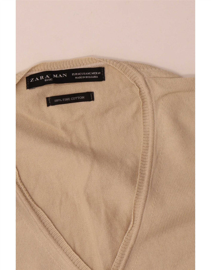 Мужской джемпер с v-образным вырезом Zara, средний бежевый хлопковый свитер