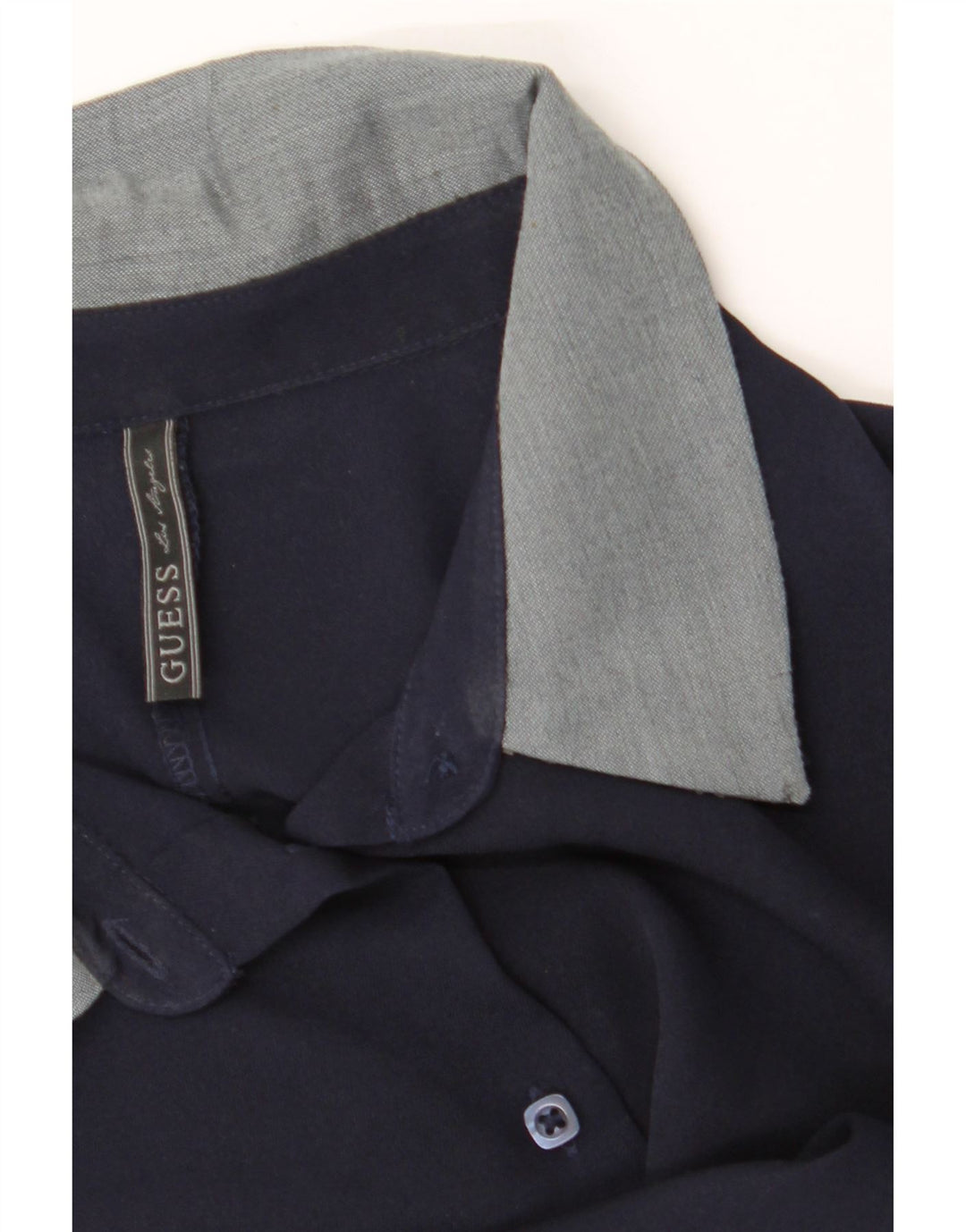 GUESS Womens Shirt UK 12 Medium Navy Blue Polyester Vintage Guess and Second-Hand Guess from Messina Hembry 