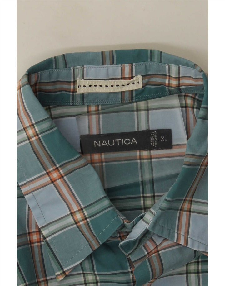 Мужская рубашка Nautica с коротким рукавом XL, синяя клетка, хлопок