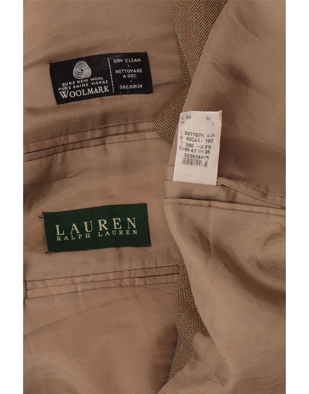 Мужской пиджак стандартного размера Ralph Lauren UK 44 2XL Коричневый с узором "в елочку"