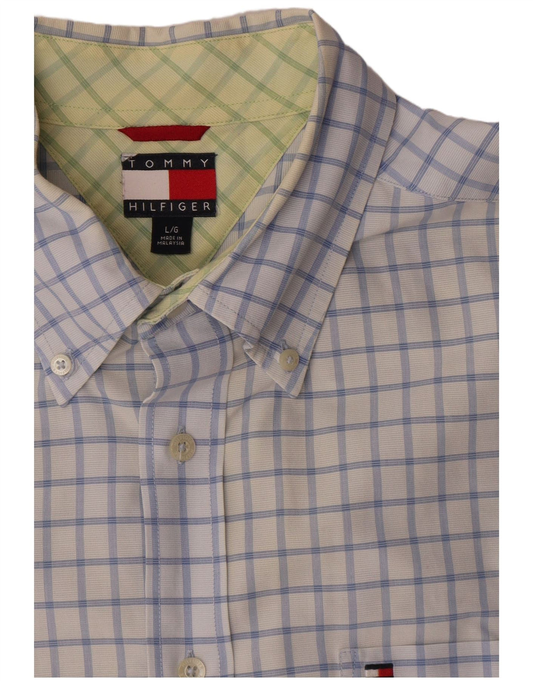 Мужская рубашка с коротким рукавом Tommy Hilfiger, большая синяя клетка, хлопок