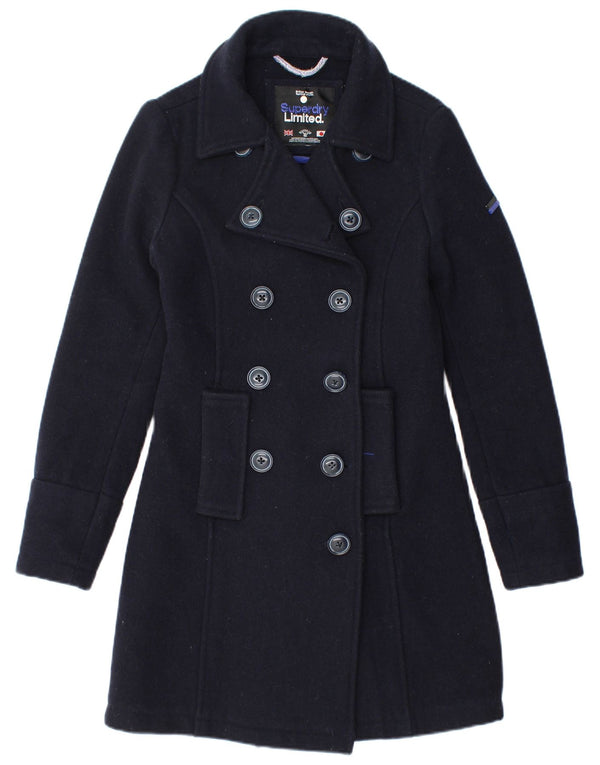 Женское двубортное пальто Superdry UK 6 XS Темно-синее, шерсть