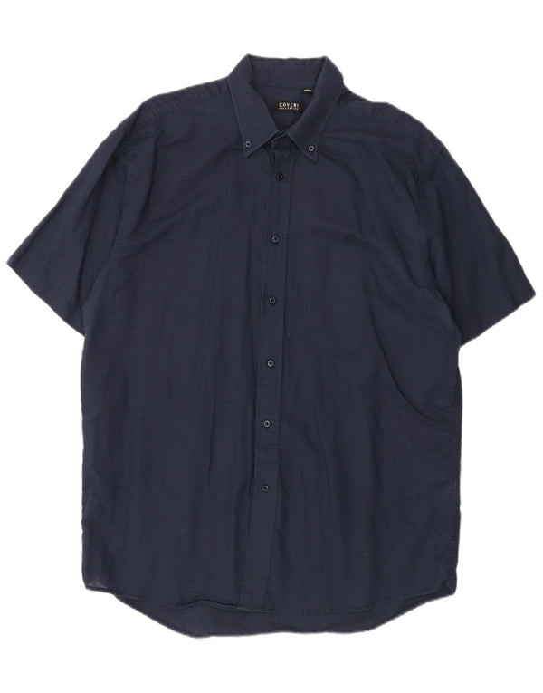 Coveri Mens Short Sleeve Shirt Size 43/44 XL Navy Blue Linen