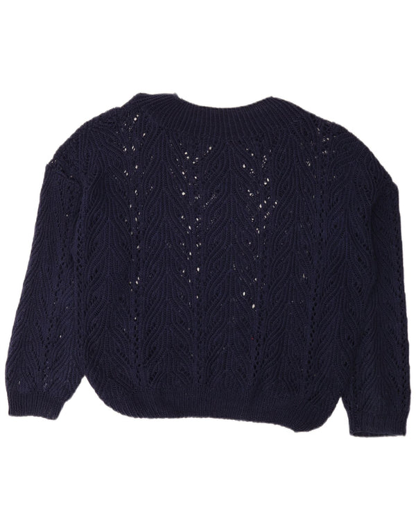 Vintage Womens Oversized Crew Neck Jumper Sweater UK 18 XL Navy Blue