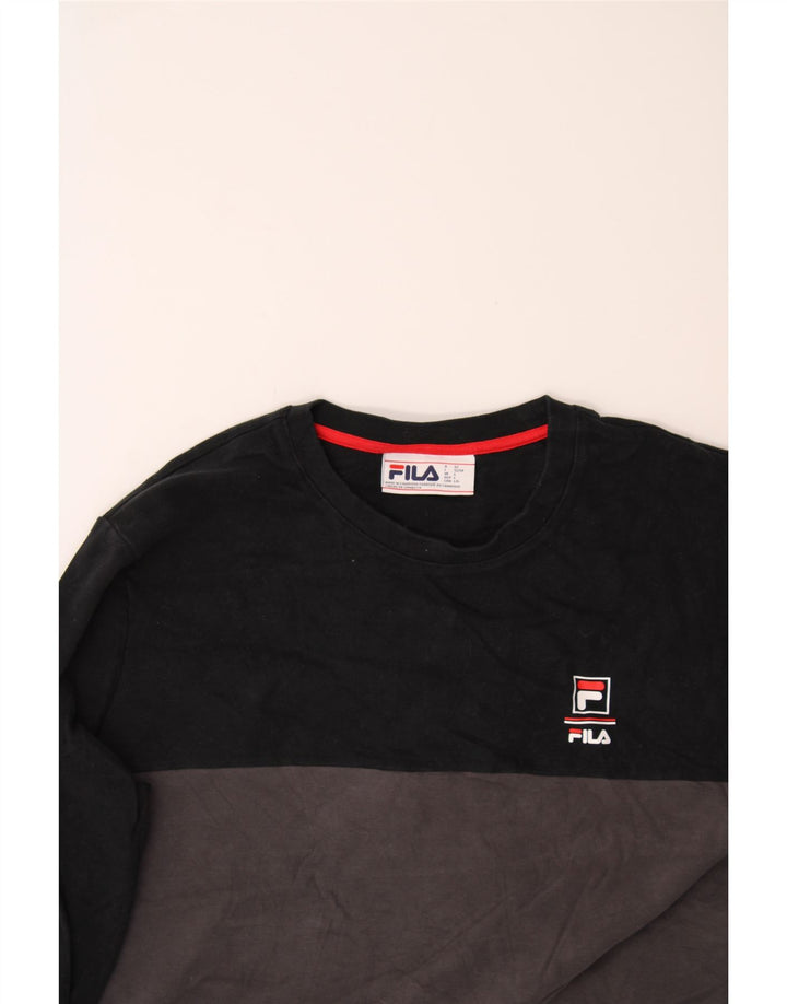 FILA Mens Sweatshirt Jumper Large Black Colourblock Cotton Vintage Fila and Second-Hand Fila from Messina Hembry 