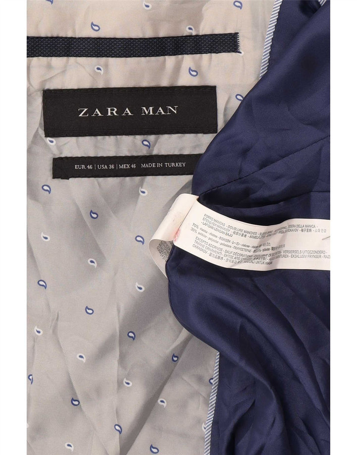 Мужской пиджак Zara на 2 пуговицах EU 46, маленький темно-синий из вискозы