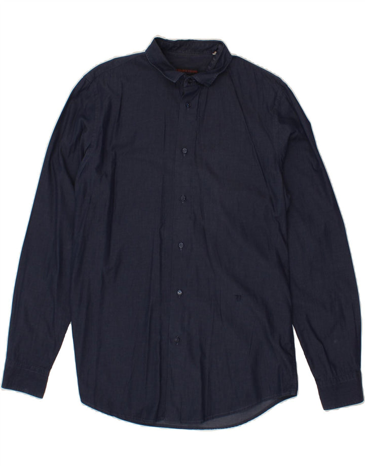 TRUSSARDI JEANS Mens Shirt Size 40 Medium Navy Blue Cotton Vintage Trussardi Jeans and Second-Hand Trussardi Jeans from Messina Hembry 