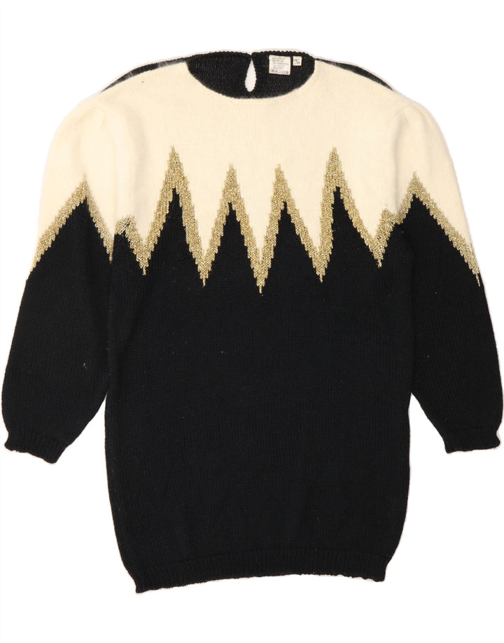 VINTAGE Womens Crew Neck Jumper Sweater EU 38/40 Medium Black Colourblock Vintage Vintage and Second-Hand Vintage from Messina Hembry 