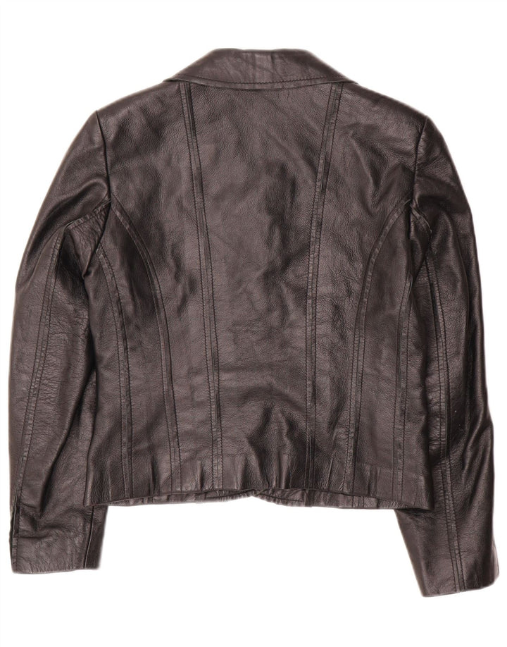 ВИНТАЖНЫЙ женский укороченный пиджак на 2 пуговицах IT 42, средний черный кожаный