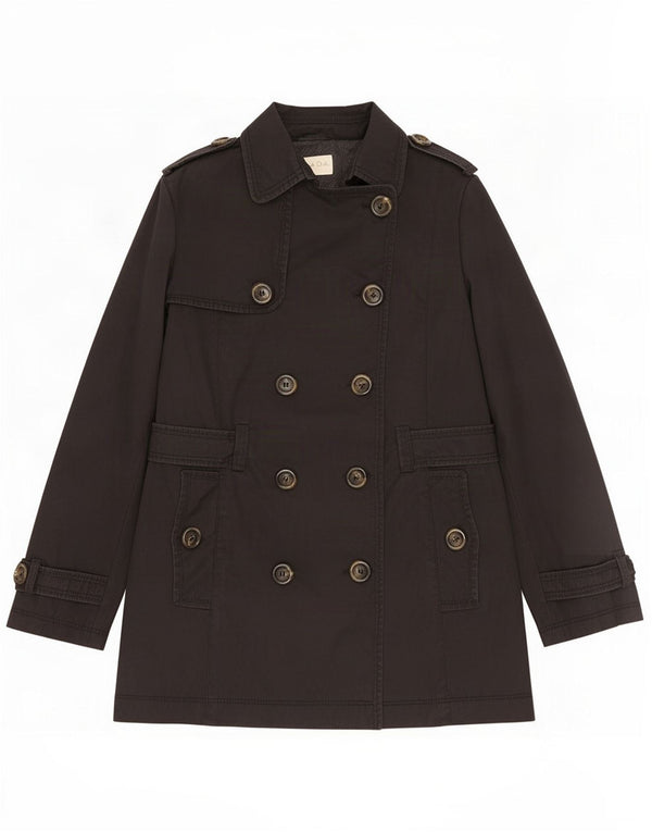 Massimo Dutti Womens Double Breasted Trench Coat UK 14 Large Black