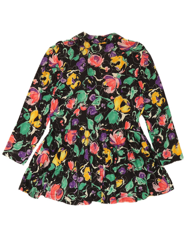 ВИНТАЖНЫЙ женский пиджак UK 12, средний разноцветный цветочный принт