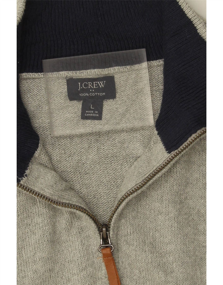 Мужской джемпер с воротником на молнии J. Crew, большой серый хлопковый свитер