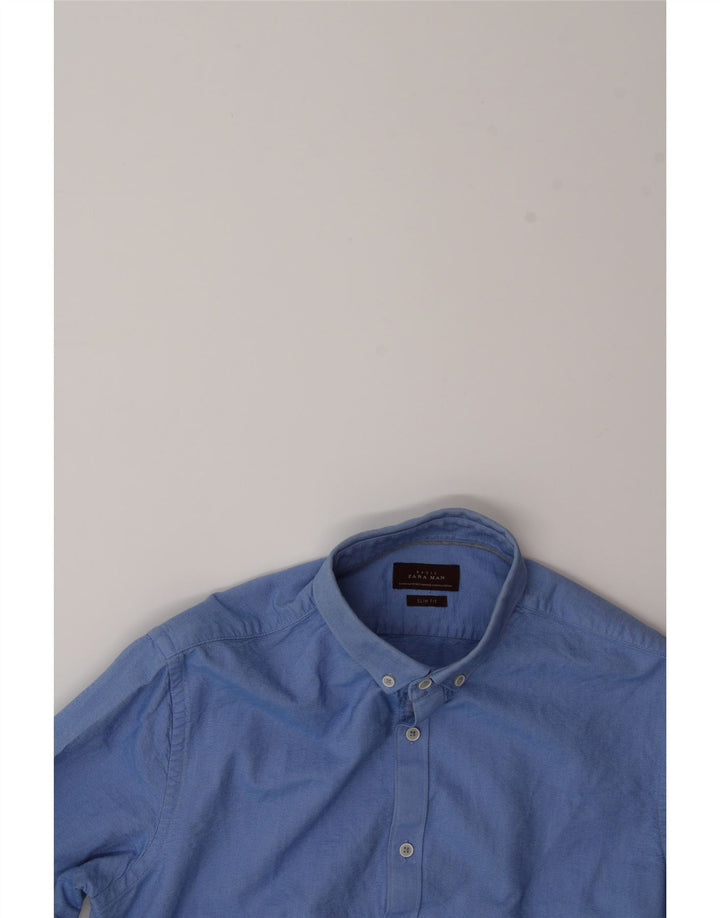 ZARA Mens Slim Fit Shirt Medium Blue Cotton Vintage Zara and Second-Hand Zara from Messina Hembry 