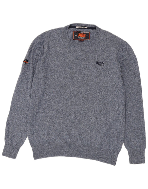 Мужской свитер Superdry с круглым вырезом 2XL, темно-синий, хлопковый с крапинками