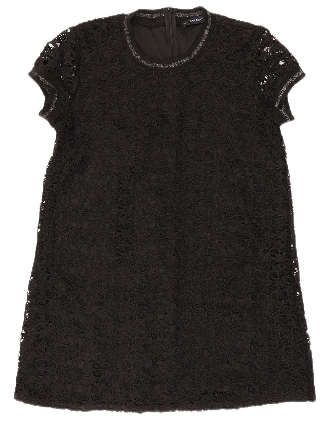 ZARA Womens Lace A-Line Dress UK 14 Large Black Polyester