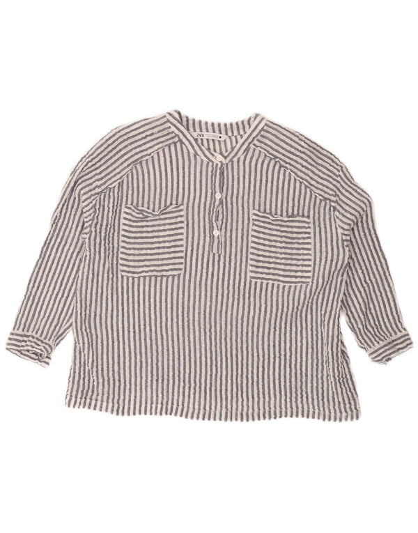 Женская блузка оверсайз с рукавом 3/4 Zara UK 6 XS, хлопок в серую полоску