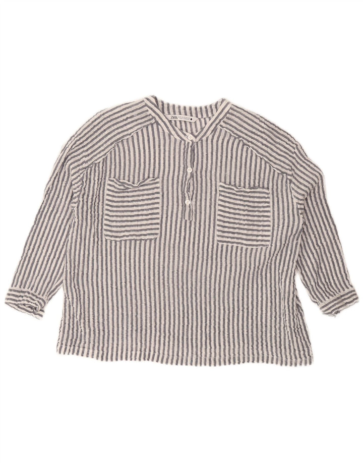 Женская блузка оверсайз с рукавом 3/4 Zara UK 6 XS, хлопок в серую полоску