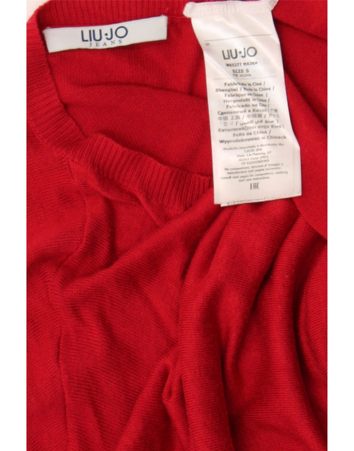 LIU JO Womens Oversized V-Neck Jumper Sweater UK 10 Small Red Viscose Vintage Liu Jo and Second-Hand Liu Jo from Messina Hembry 