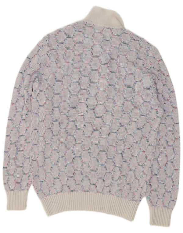 VINTAGE Mens Polo Neck Jumper Sweater Medium Blue Geometric