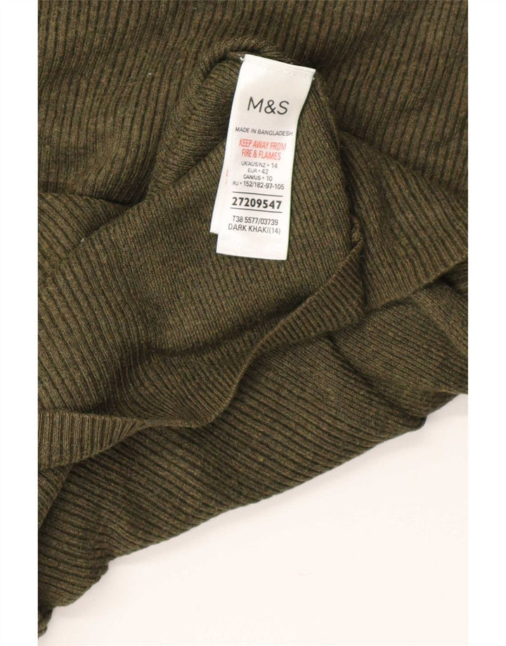 Женский джемпер с высоким воротником Marks & Spencer UK 14, большой, хаки, вискоза