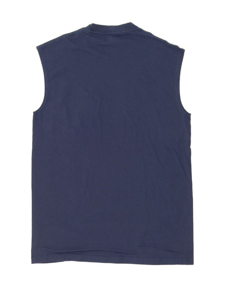 GENUINE MERCHANDISE Mens Graphic Vest Top Medium Navy Blue Cotton Vintage Genuine Merchandise and Second-Hand Genuine Merchandise from Messina Hembry 